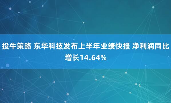 投牛策略 东华科技发布上半年业绩快报 净利润同比增长14.64%
